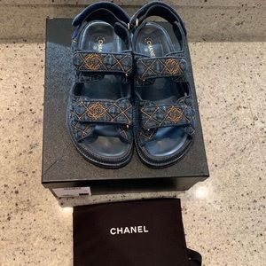 Chanel Dark Denim Logo Mule Slide Strap Dad Sandal